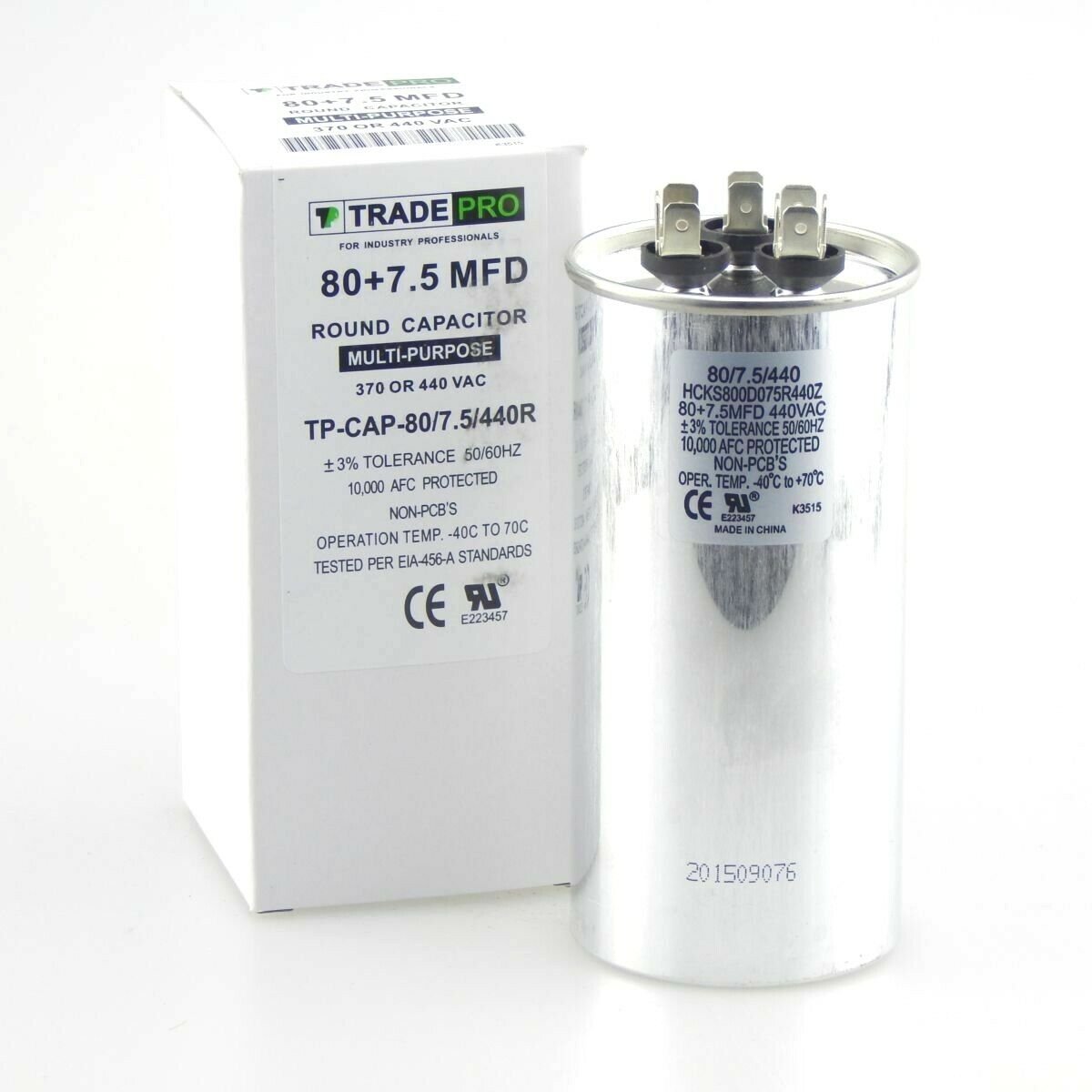 TRADEPRO TP-CAP-80/7.5/440R - Run Capacitor, 80/7.5/440 VAC, Round, Dual Rated