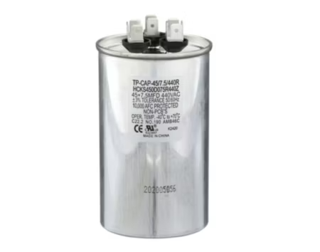 TP-CAP-45/7.5/440R - Run Capacitor, 45/7.5/440 VAC, Round, Dual Rated