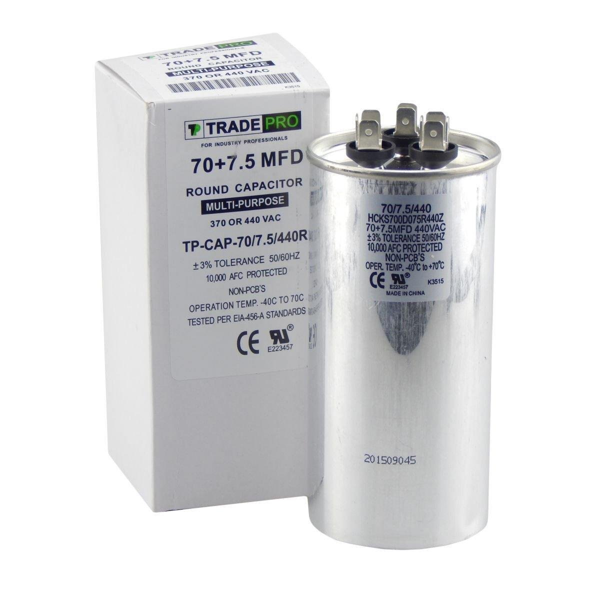 TRADEPRO TP-CAP-70/7.5/440R - Run Capacitor, 70/7.5/440 VAC, Round, Dual Rated